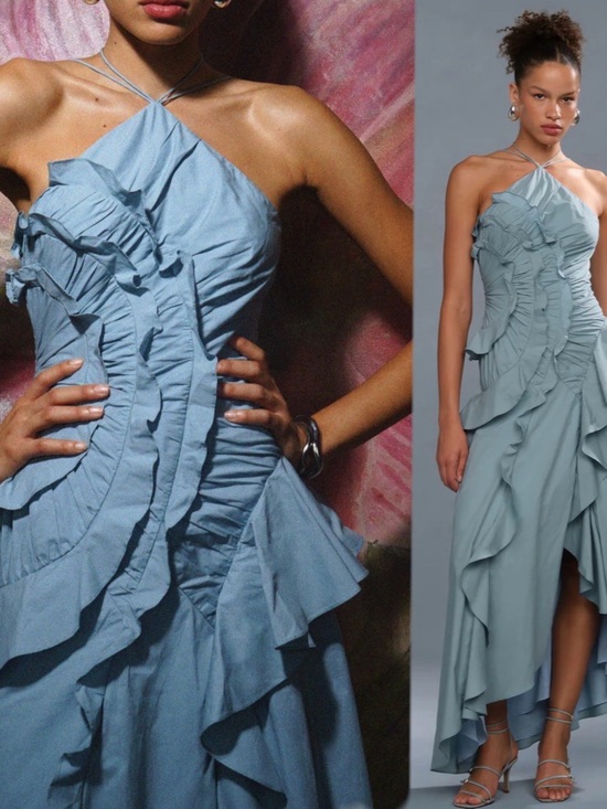 AMUR Dresses & Skirts - AMUR Ottavia Ruffle Dress
Cumulus Light Blue Ruffle Halter Maxi Dress size 4